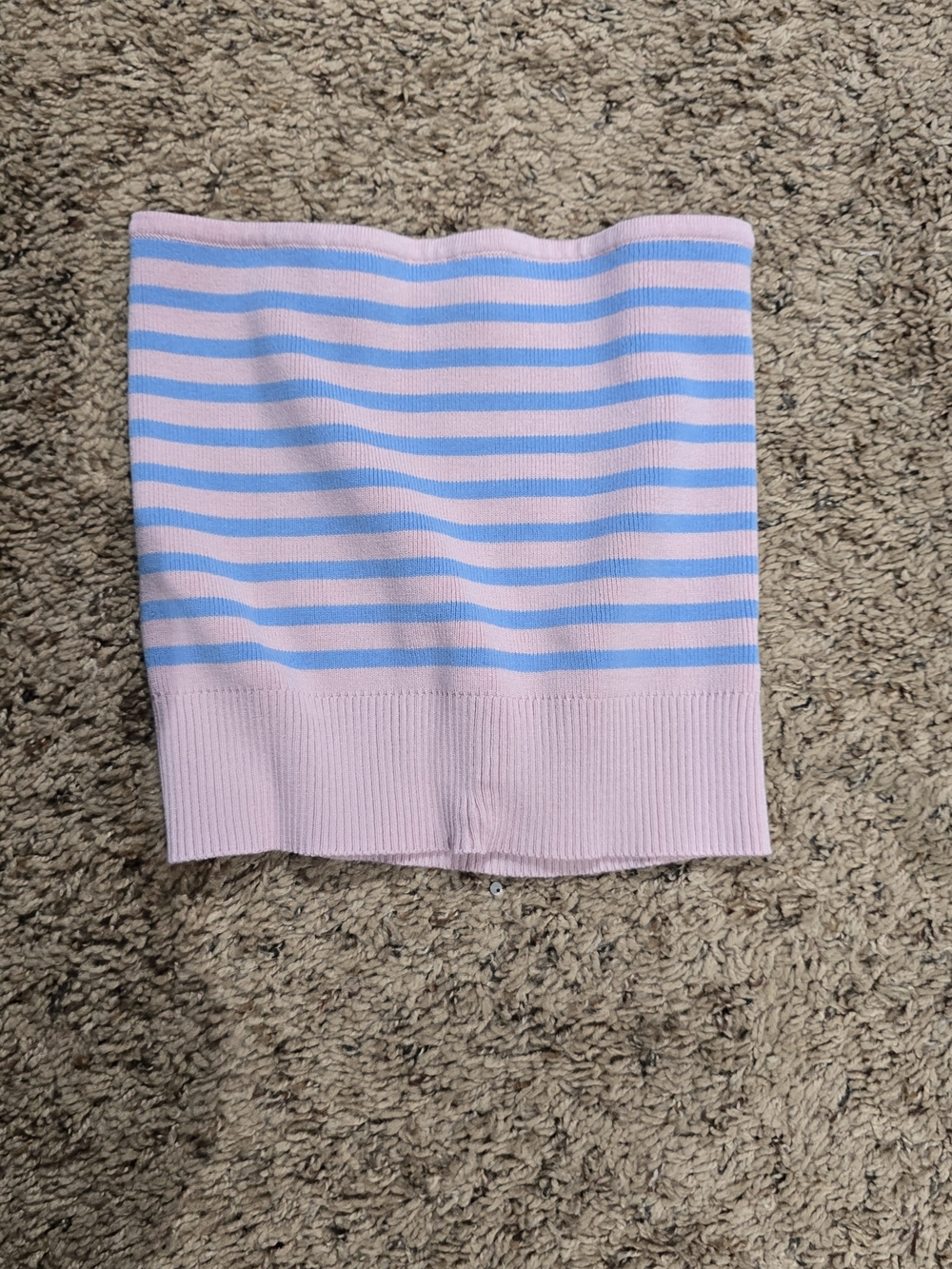 Pink and Light Blue Striped Knit Tube Top
